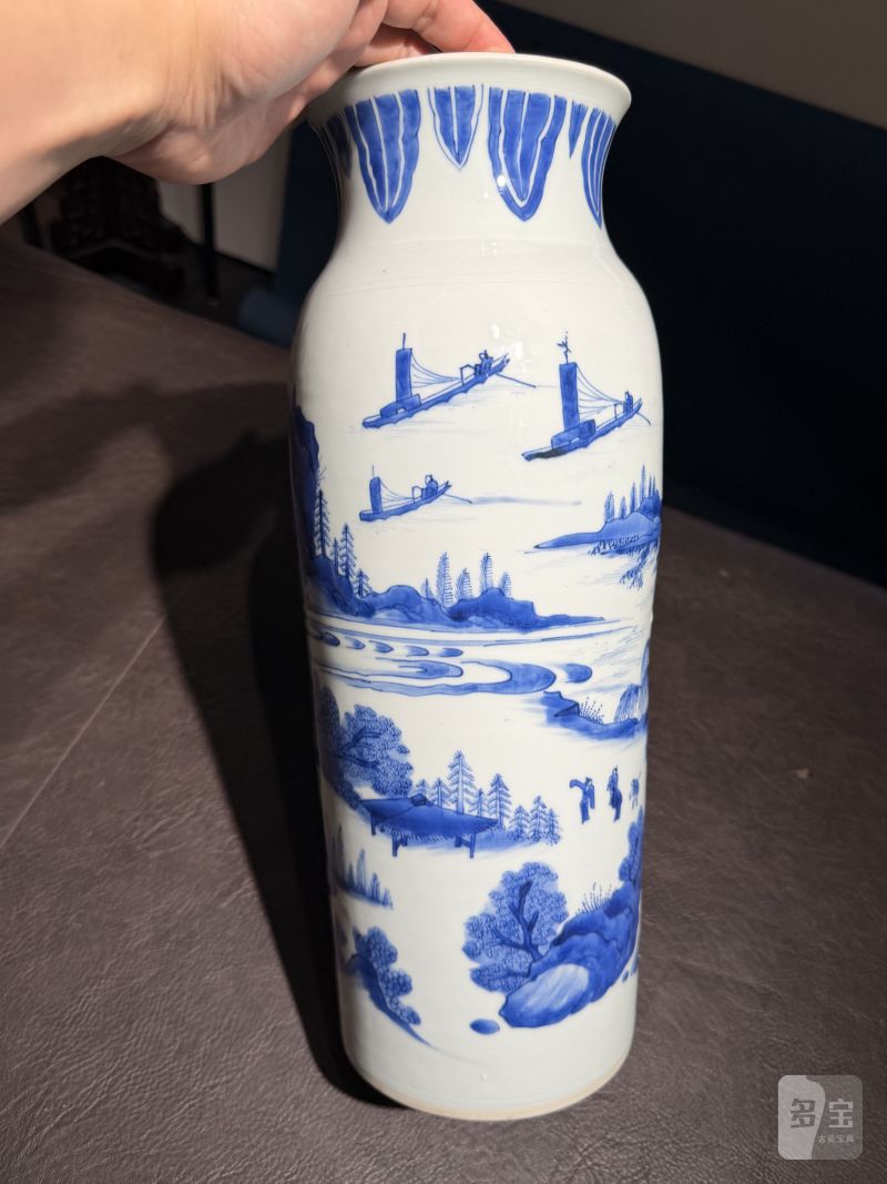 明崇祯 青花江西十景之“徐亭烟柳”图筒瓶 - 图4